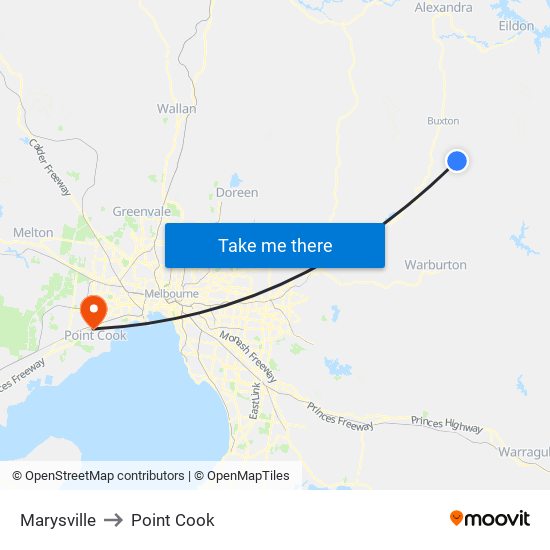 Marysville to Point Cook map