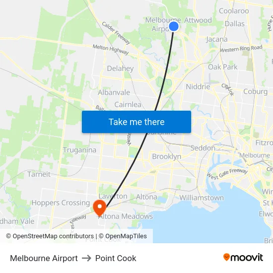 Melbourne Airport to Point Cook map