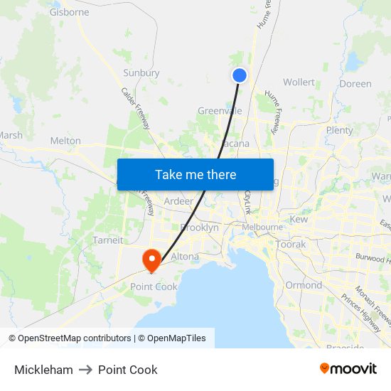 Mickleham to Point Cook map