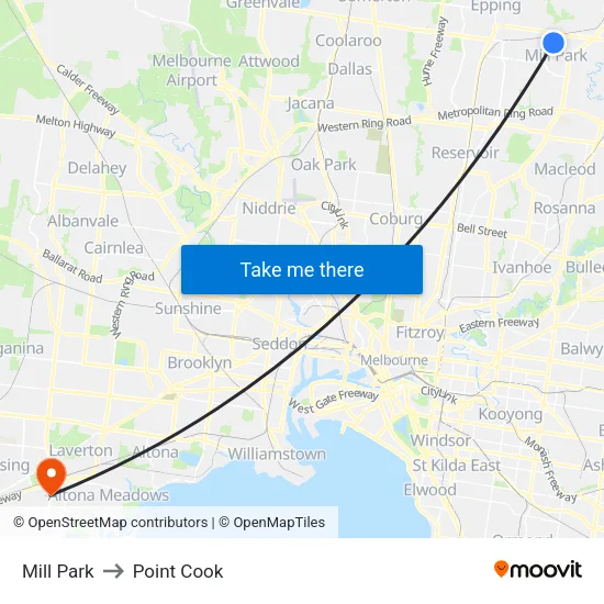 Mill Park to Point Cook map