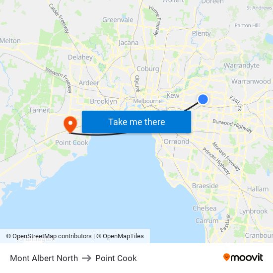 Mont Albert North to Point Cook map