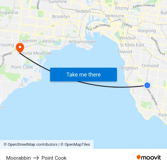 Moorabbin to Point Cook map