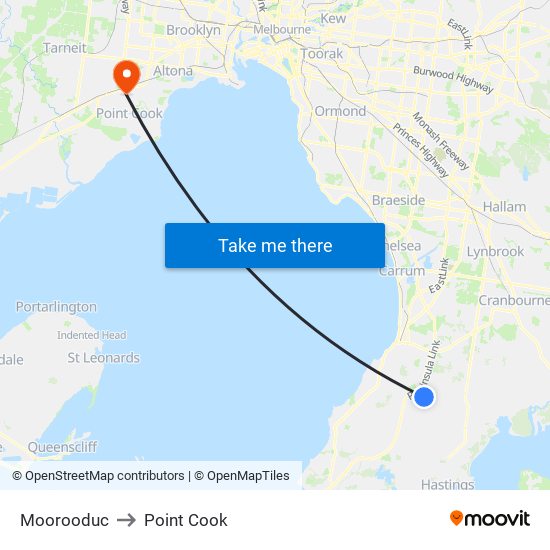 Moorooduc to Point Cook map