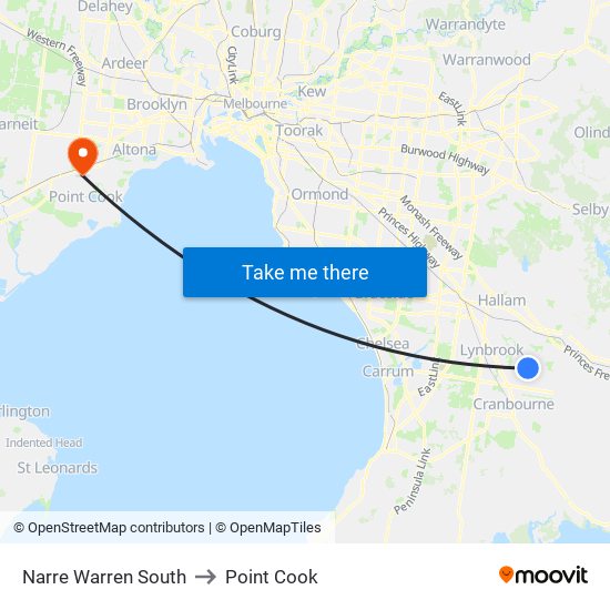 Narre Warren South to Point Cook map