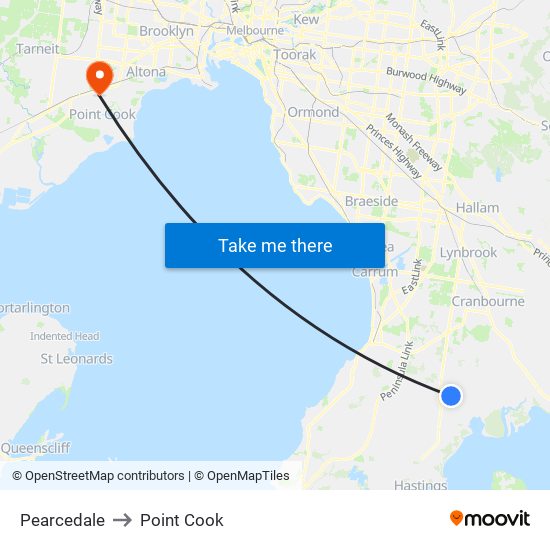 Pearcedale to Point Cook map