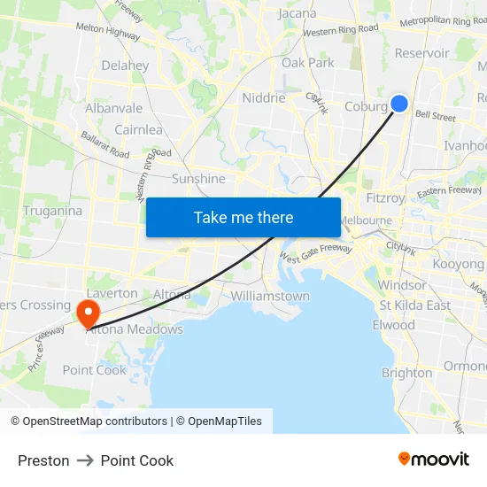 Preston to Point Cook map