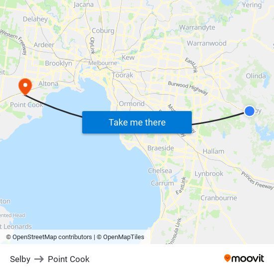 Selby to Point Cook map