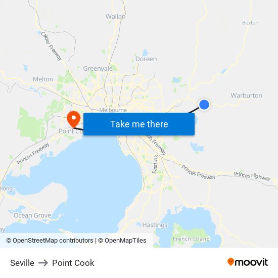 Seville to Point Cook map