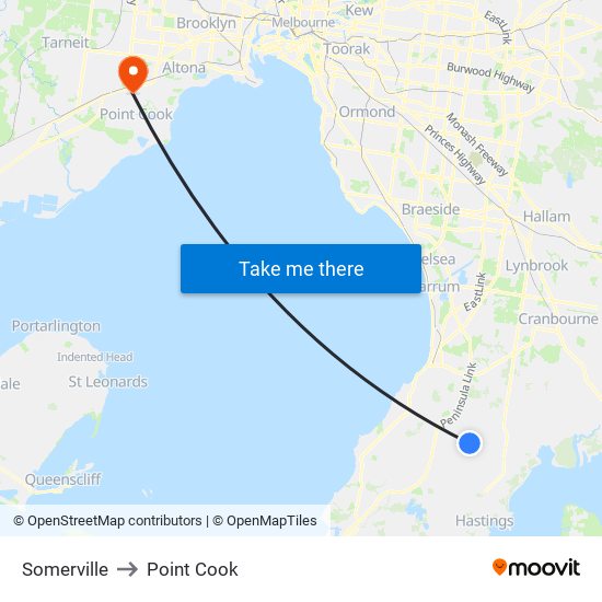 Somerville to Point Cook map