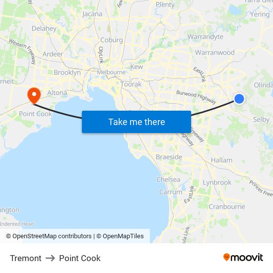 Tremont to Point Cook map