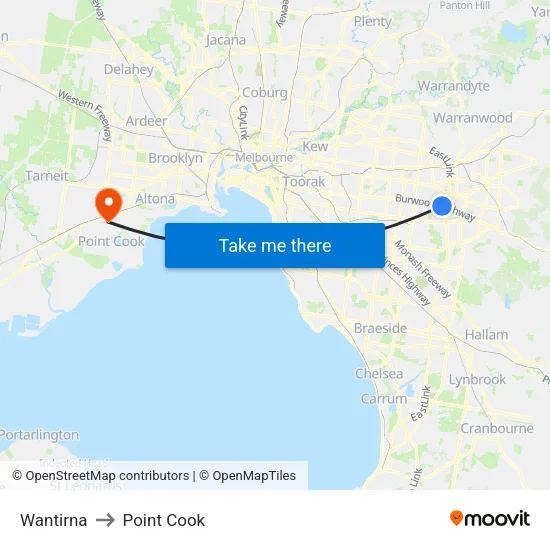 Wantirna to Point Cook map
