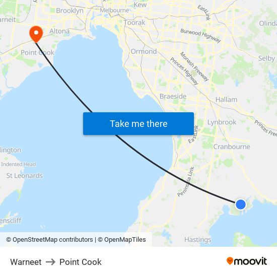 Warneet to Point Cook map