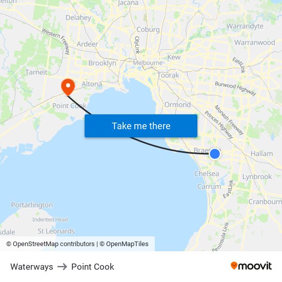 Waterways to Point Cook map