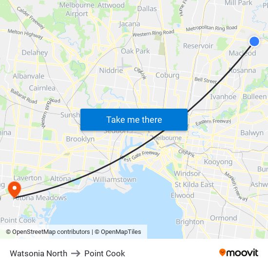 Watsonia North to Point Cook map