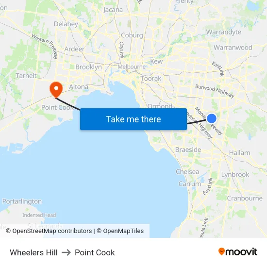 Wheelers Hill to Point Cook map