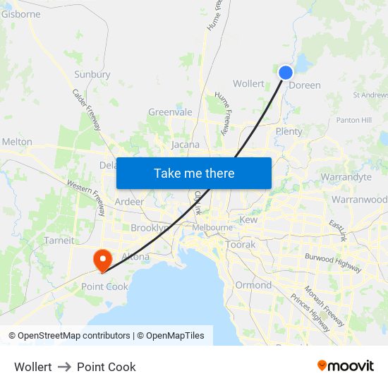 Wollert to Point Cook map