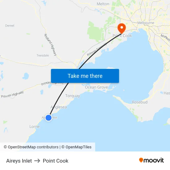 Aireys Inlet to Point Cook map