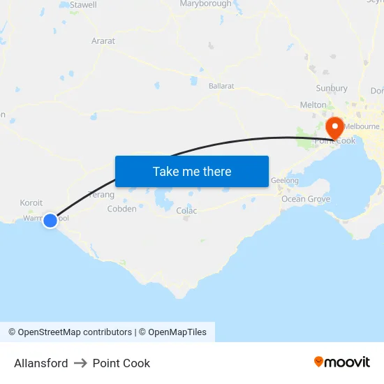 Allansford to Point Cook map
