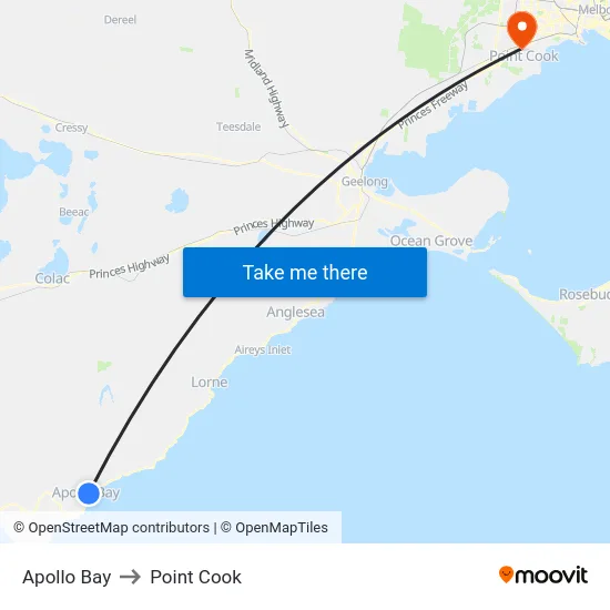 Apollo Bay to Point Cook map