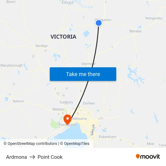 Ardmona to Point Cook map
