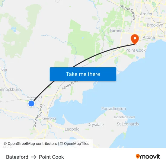Batesford to Point Cook map