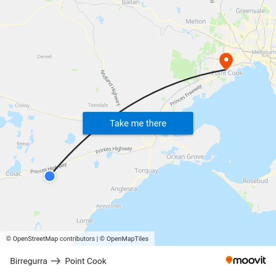 Birregurra to Point Cook map