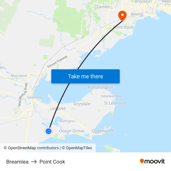 Breamlea to Point Cook map