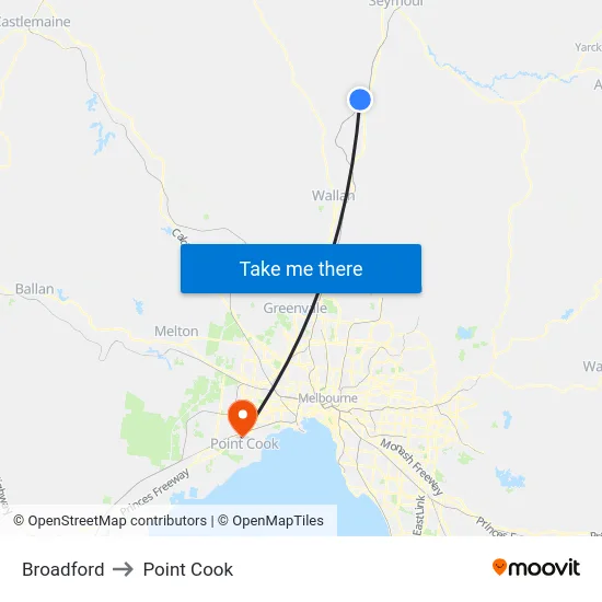 Broadford to Point Cook map