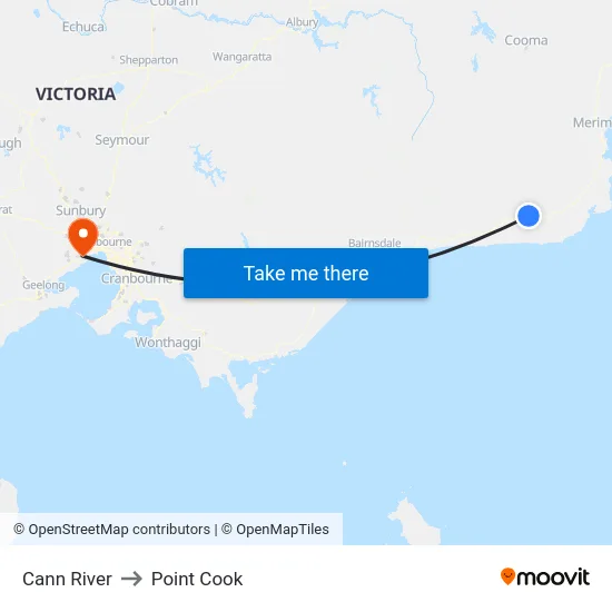 Cann River to Point Cook map