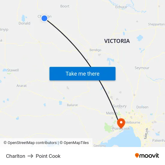 Charlton to Point Cook map