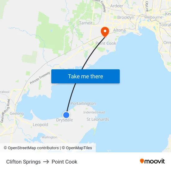 Clifton Springs to Point Cook map