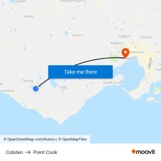Cobden to Point Cook map