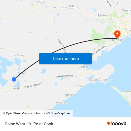 Colac West to Point Cook map