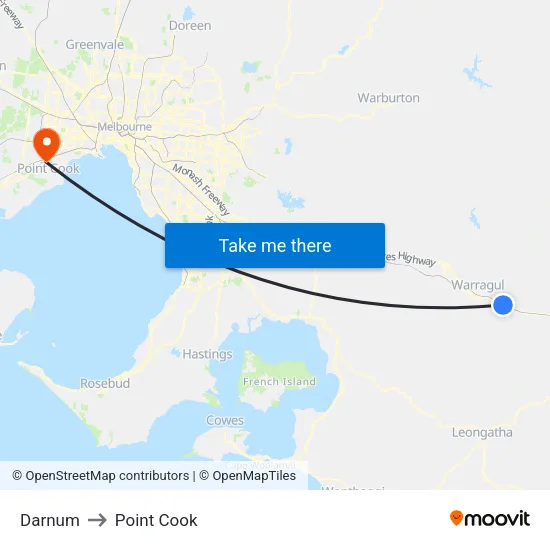 Darnum to Point Cook map