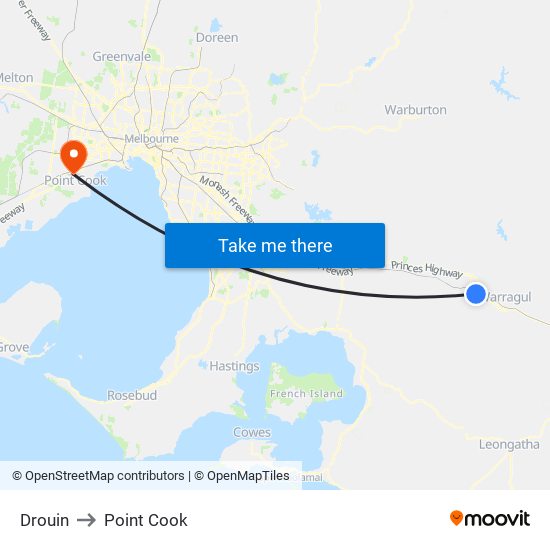 Drouin to Point Cook map