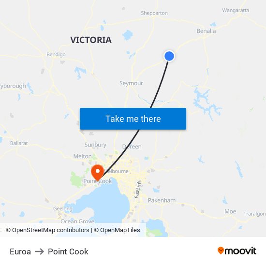 Euroa to Point Cook map