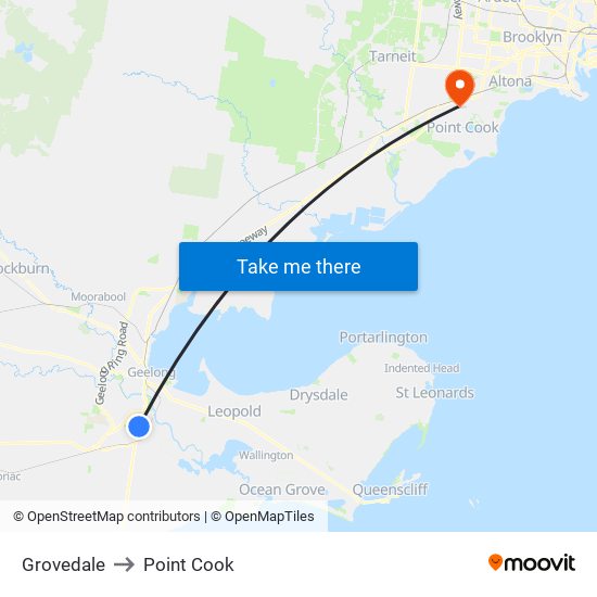 Grovedale to Point Cook map