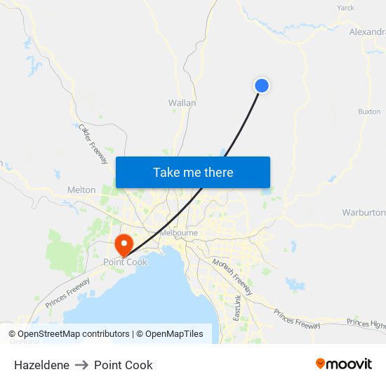 Hazeldene to Point Cook map