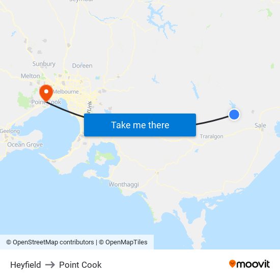 Heyfield to Point Cook map