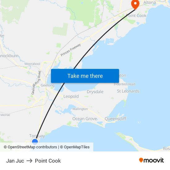 Jan Juc to Point Cook map