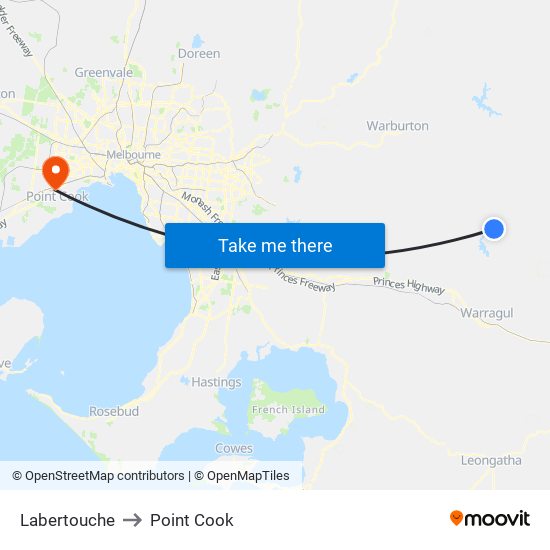 Labertouche to Point Cook map