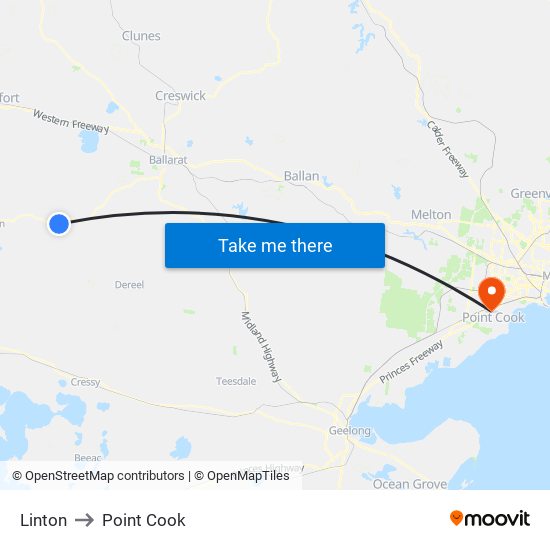 Linton to Point Cook map