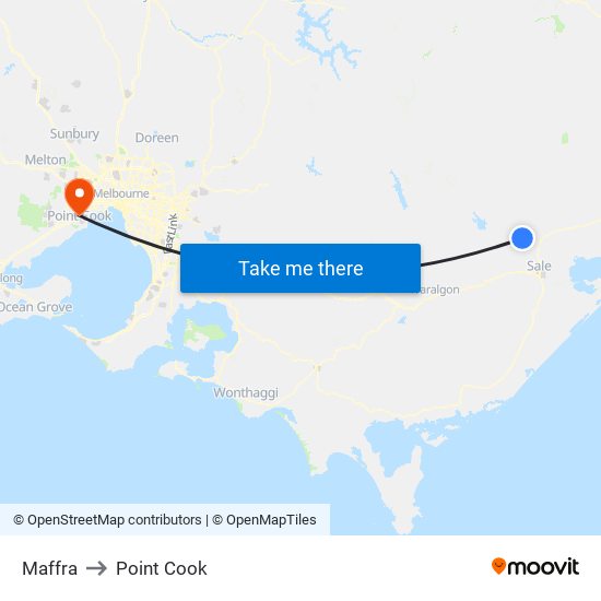 Maffra to Point Cook map