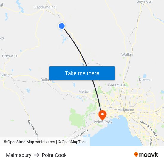 Malmsbury to Point Cook map