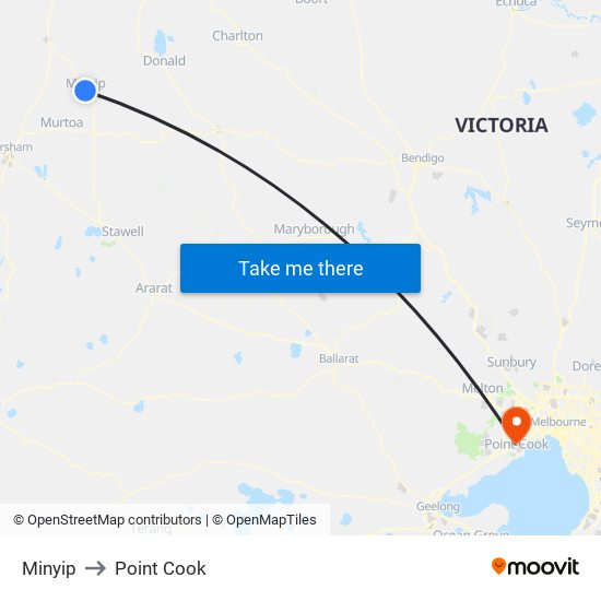 Minyip to Point Cook map