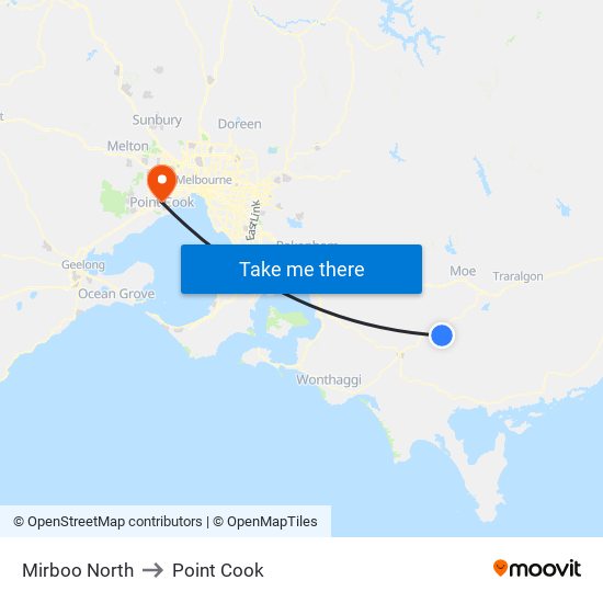 Mirboo North to Point Cook map