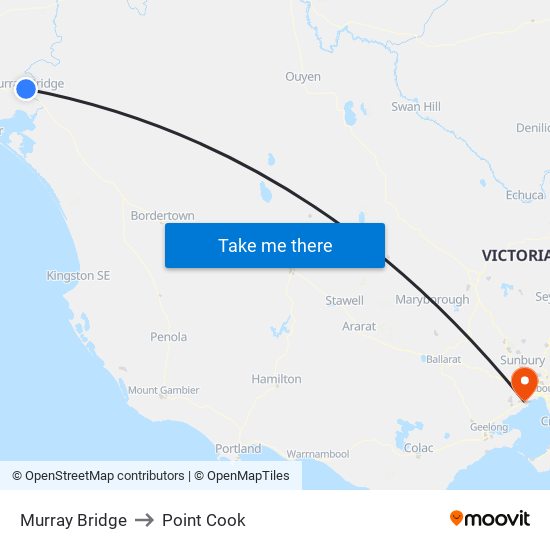 Murray Bridge to Point Cook map