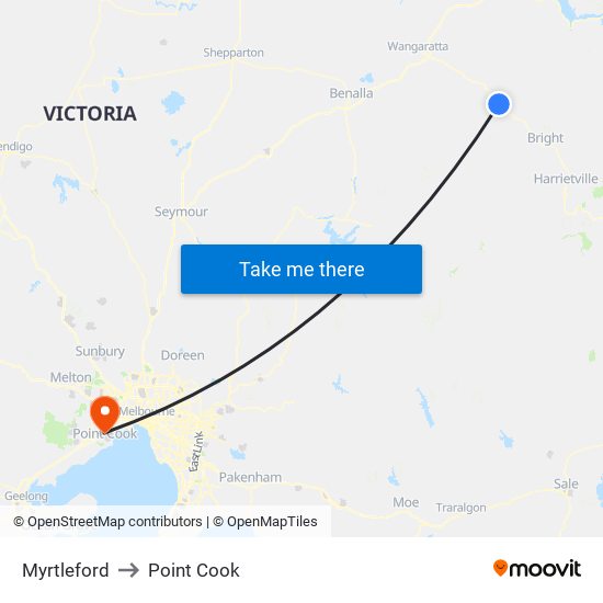 Myrtleford to Point Cook map