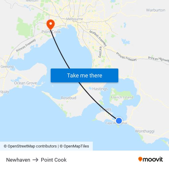 Newhaven to Point Cook map