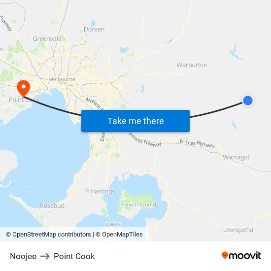 Noojee to Point Cook map